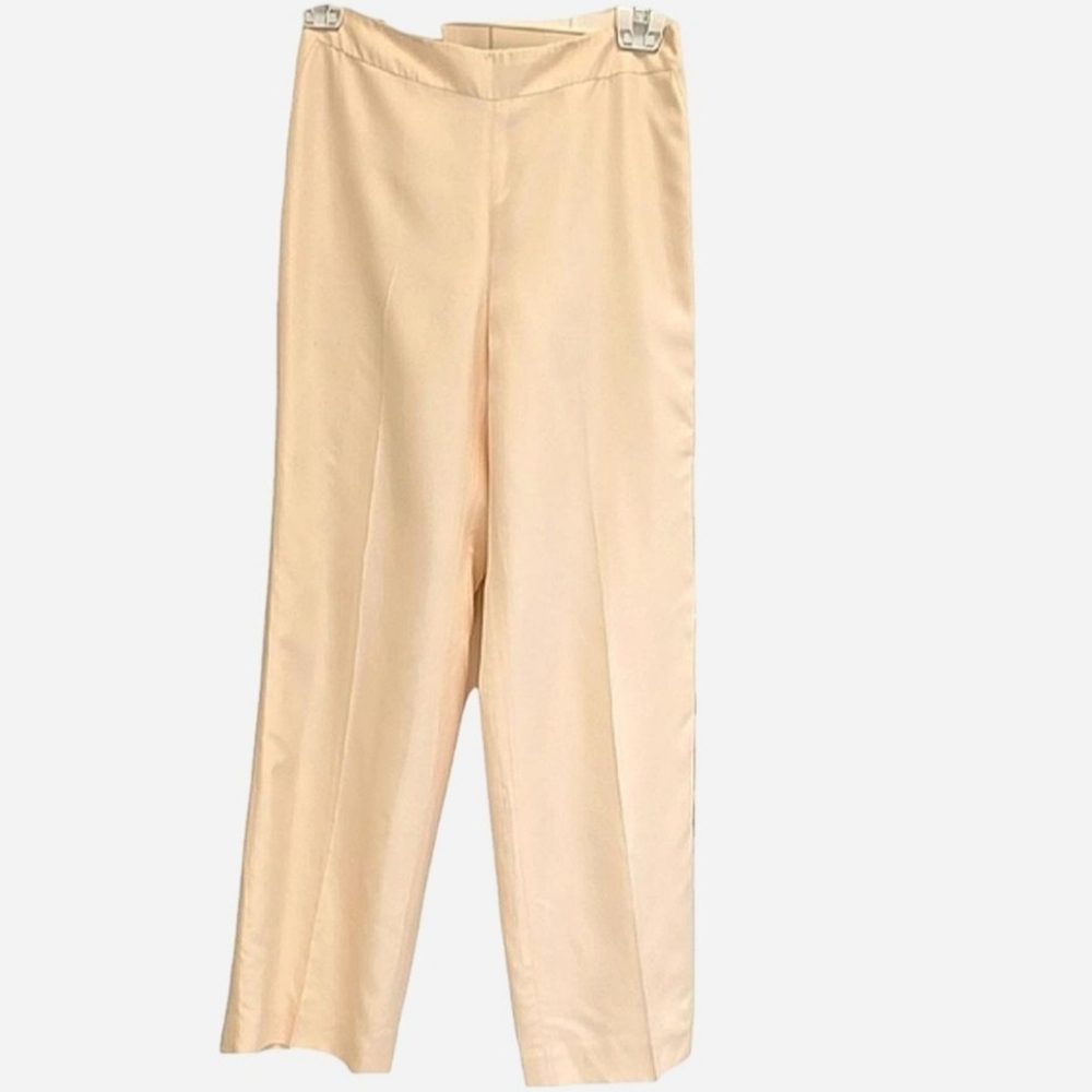 Ann Taylor Petites Cream Silk Pant Fully Lined Flat Front Side Zipper